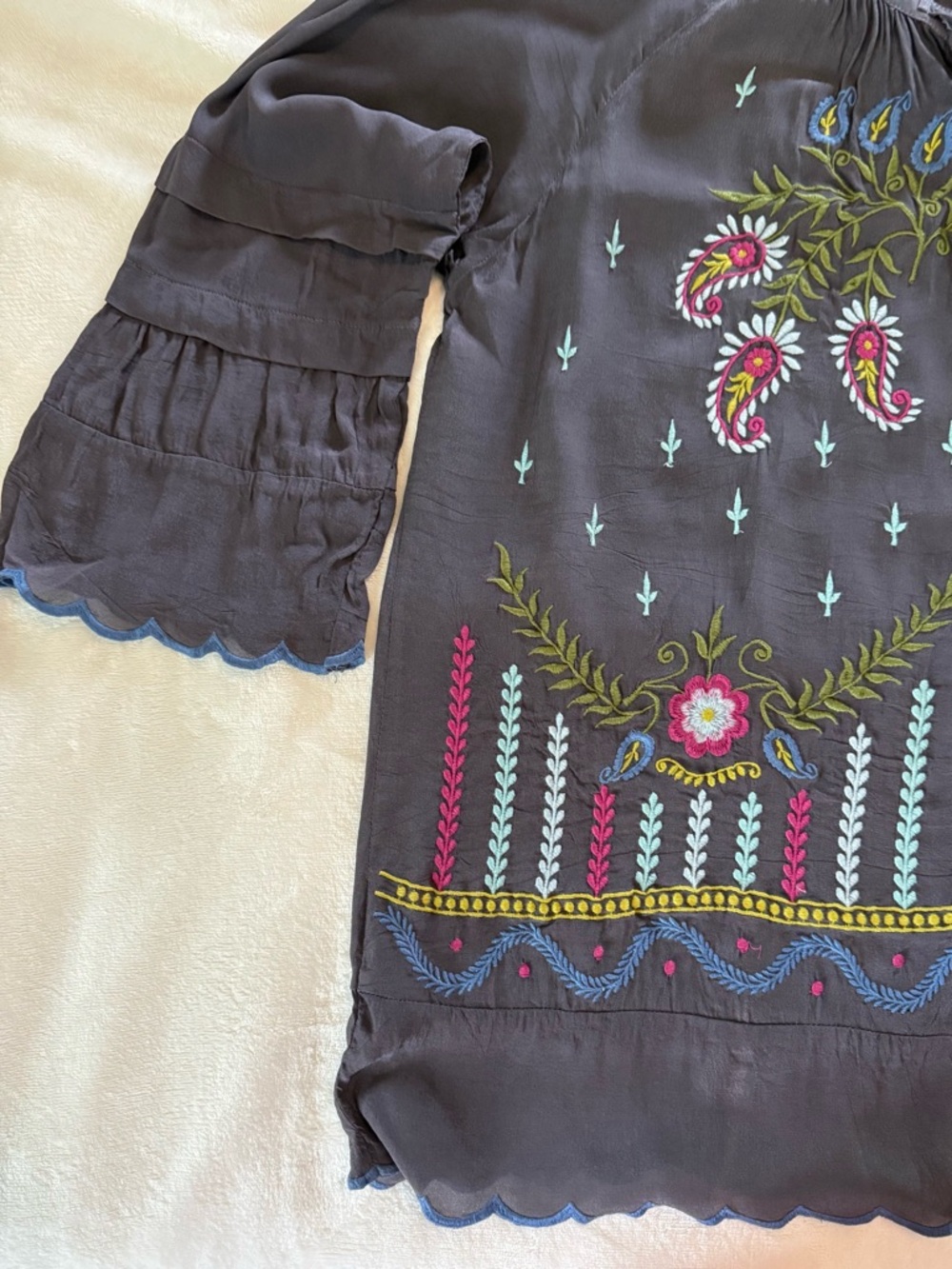 Karen Seo Boho Embroidered Peasant Top with Multicolor Floral XL - Picture 5 of 8
